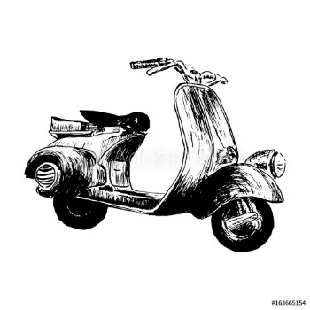 Picture of Vintage motor scooter vector illustration hand graphics - Old turquoise scooter Italy